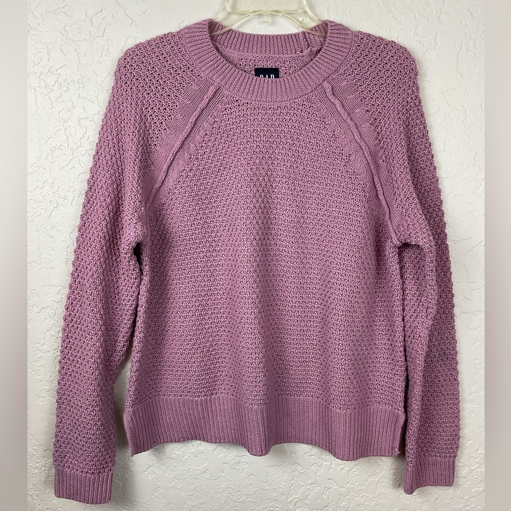 Gap Light Purple Textured Waffle Reverse Stockinette Knit Transitional Sweater